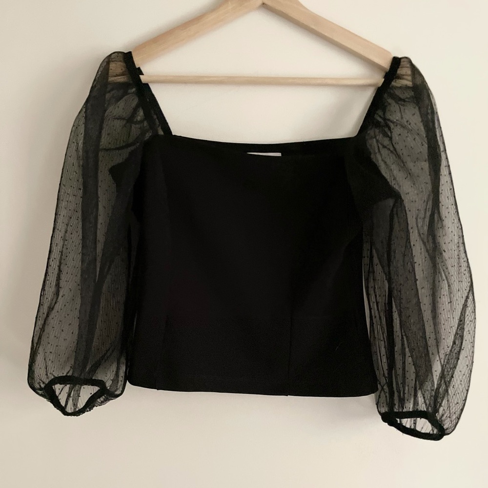 Sheer Puff Sleeve Black Top